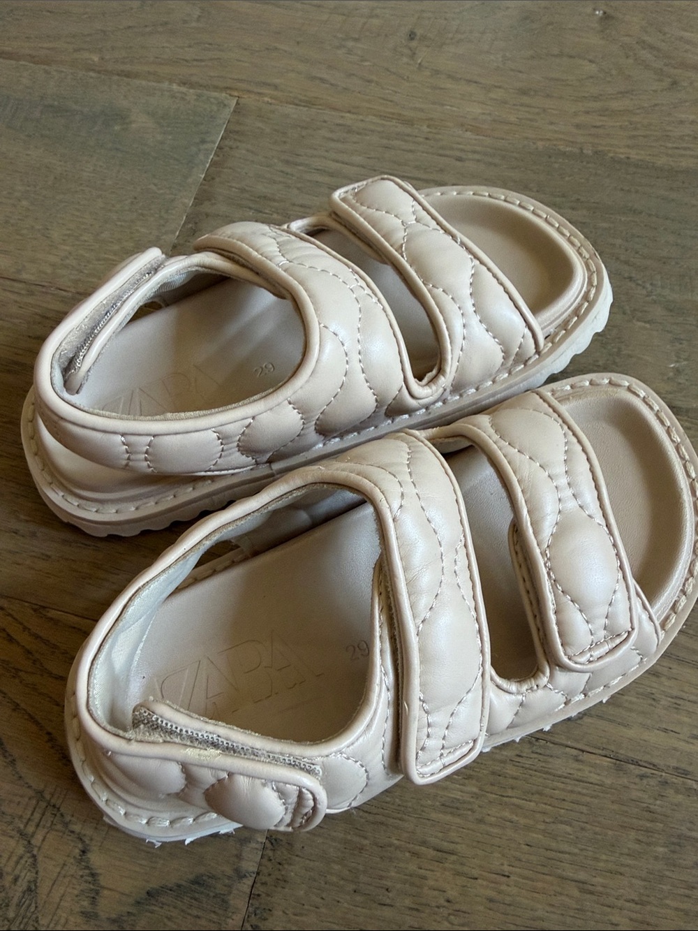 Zara Kids Quilted Cream Velcro Sandals 12C or Size 29 NWOT